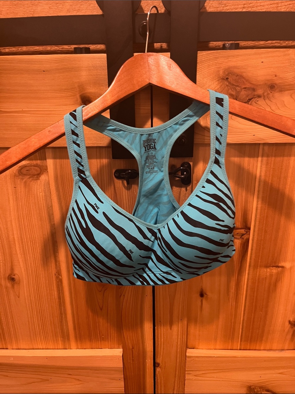 Victoria's Secret Blue and Black Zebra-Print Racerback Sports Push Up Bra